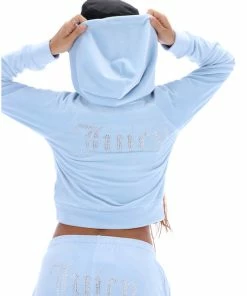 JUICY COUTURE COOL BLUE VELOUR DIAMANTE HOODIE