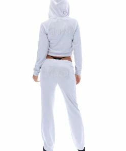 JUICY COUTURE TRACKSUITS GREY VELOUR DIAMANTE HOODIE