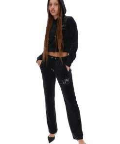 JUICY COUTURE BLACK VELOUR SCRIPT DIAMANTE TRACKSUIT BOTTOM TRACKSUITS
