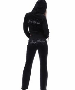 JUICY COUTURE BLACK VELOUR SCRIPT DIAMANTE TRACKSUIT BOTTOM TRACKSUITS