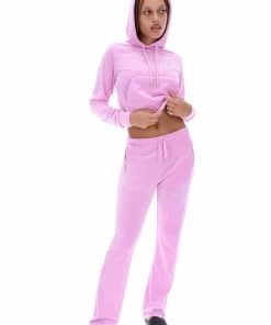 JUICY COUTURE TRACKSUITS ORCHID PINK VELOUR SCRIPT DIAMANTE HOODIE