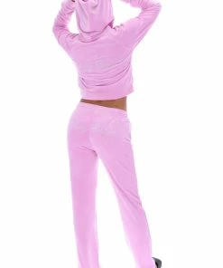 JUICY COUTURE ORCHID PINK VELOUR SCRIPT DIAMANTE TRACKSUIT BOTTOM