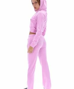 JUICY COUTURE ORCHID PINK VELOUR SCRIPT DIAMANTE TRACKSUIT BOTTOM