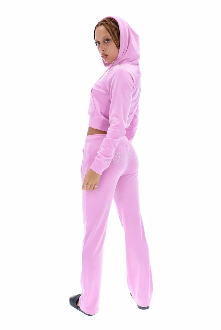JUICY COUTURE ORCHID PINK VELOUR SCRIPT DIAMANTE TRACKSUIT BOTTOM