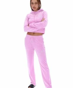 JUICY COUTURE ORCHID PINK VELOUR SCRIPT DIAMANTE TRACKSUIT BOTTOM