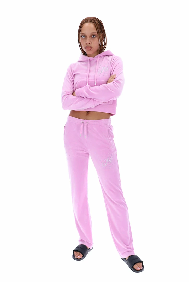 JUICY COUTURE ORCHID PINK VELOUR SCRIPT DIAMANTE TRACKSUIT BOTTOM