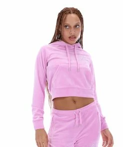 JUICY COUTURE TRACKSUITS ORCHID PINK VELOUR SCRIPT DIAMANTE HOODIE