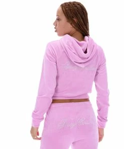 JUICY COUTURE TRACKSUITS ORCHID PINK VELOUR SCRIPT DIAMANTE HOODIE