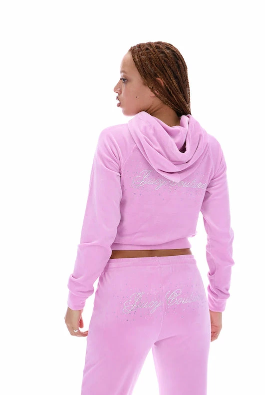 JUICY COUTURE ORCHID PINK VELOUR SCRIPT DIAMANTE TRACKSUIT BOTTOM