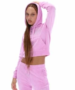 JUICY COUTURE ORCHID PINK VELOUR SCRIPT DIAMANTE TRACKSUIT BOTTOM
