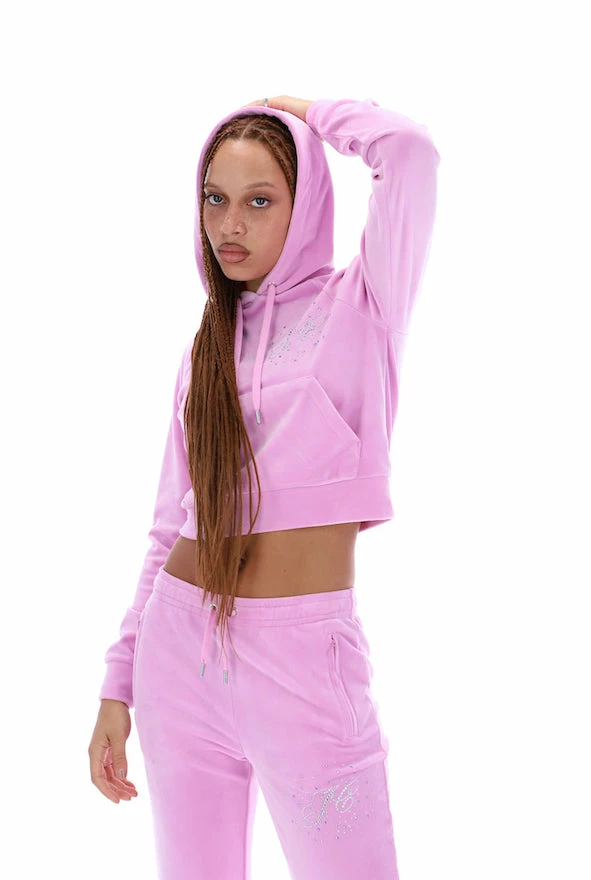 JUICY COUTURE ORCHID PINK VELOUR SCRIPT DIAMANTE TRACKSUIT BOTTOM