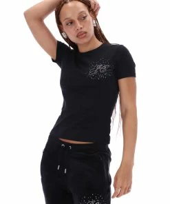 JUICY COUTURE TOPS BLACK SCATTER DIAMANTE TEE