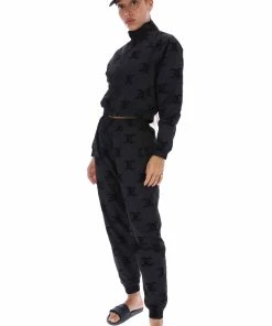 JUICY COUTURE BLACK MONOGRAM PONGEE TRACK JACKET TRACKSUITS