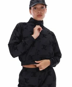 JUICY COUTURE BLACK MONOGRAM PONGEE TRACK JACKET TRACKSUITS