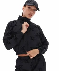 JUICY COUTURE BLACK FLOCKED MONOGRAM PONGEE BASEBALL CAP ACCESSORIES