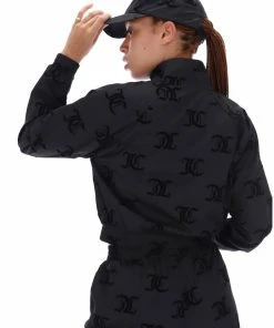 JUICY COUTURE BLACK FLOCKED MONOGRAM PONGEE BASEBALL CAP ACCESSORIES