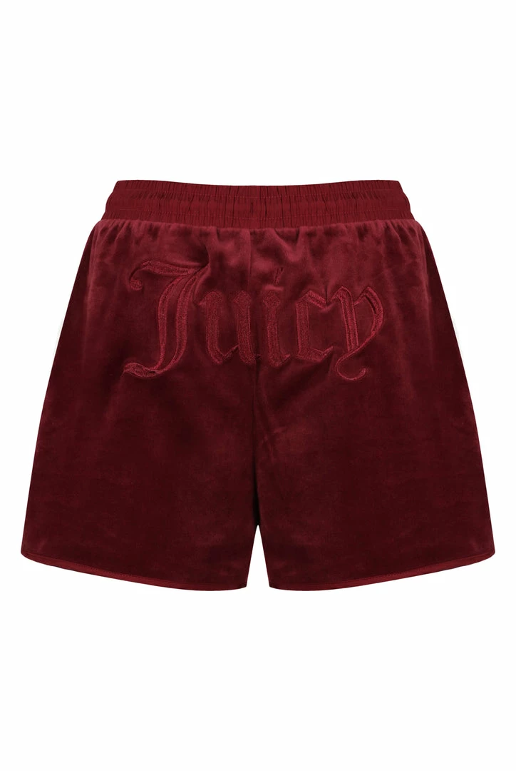 Juicy Couture UK CABERNET VELOUR & SATIN TWILL BLOCKED RACER SHORTS
