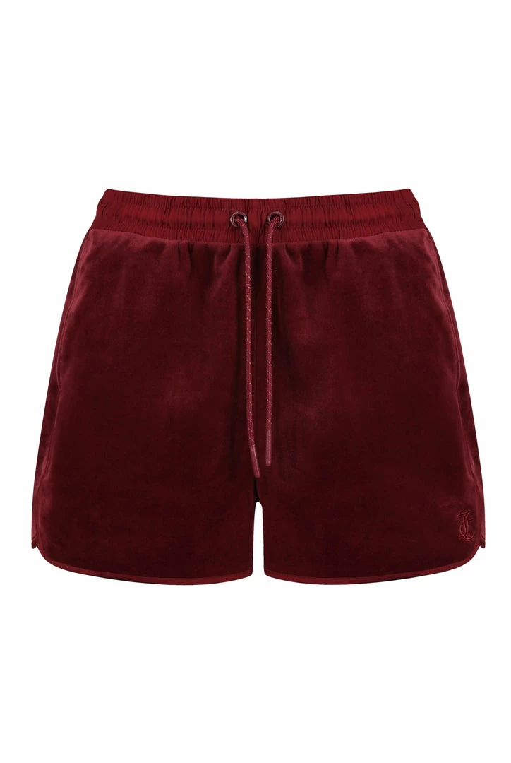 Juicy Couture UK CABERNET VELOUR & SATIN TWILL BLOCKED RACER SHORTS