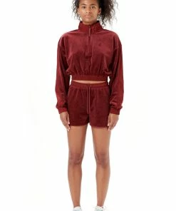 Juicy Couture UK CABERNET VELOUR & SATIN TWILL BLOCKED RACER SHORTS
