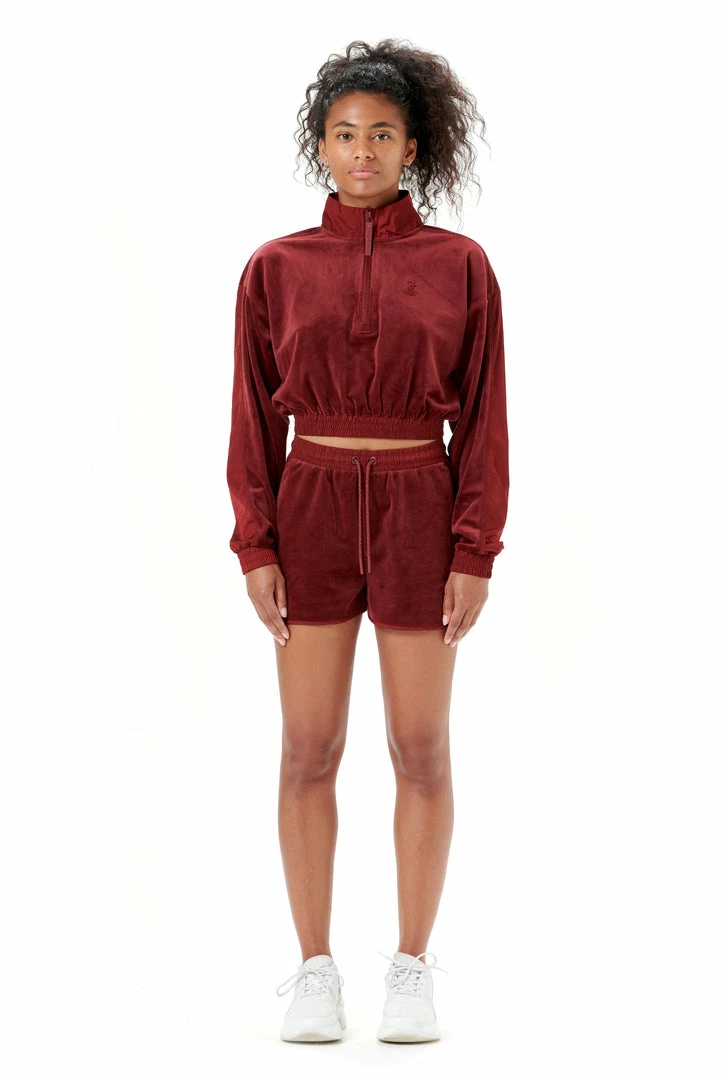 Juicy Couture UK CABERNET VELOUR & SATIN TWILL BLOCKED RACER SHORTS