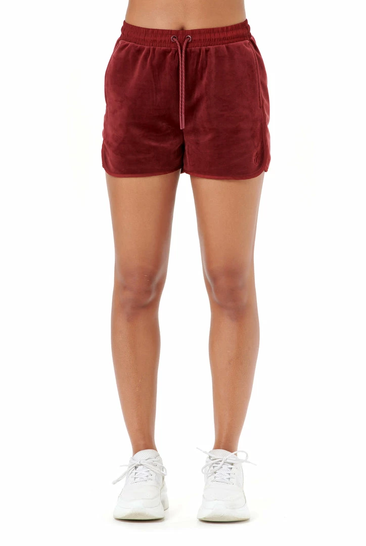 Juicy Couture UK CABERNET VELOUR & SATIN TWILL BLOCKED RACER SHORTS