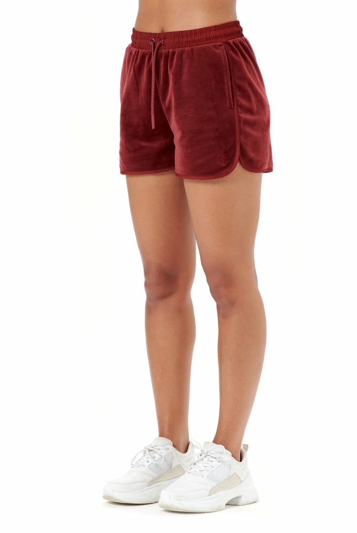 Juicy Couture UK CABERNET VELOUR & SATIN TWILL BLOCKED RACER SHORTS