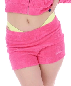 JUICY COUTURE SPRING SUMMER '22 COLLECTION FLURO PINK RECYCLED MONOGRAM TOWELLING SHORTS
