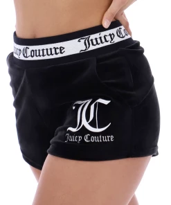 JUICY COUTURE SPRING SUMMER'22 COLLECTION BLACK VELOUR STRIPE SHORTS