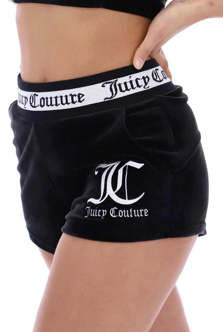 JUICY COUTURE SPRING SUMMER '22 COLLECTION BLACK VELOUR STRIPE SHORTS
