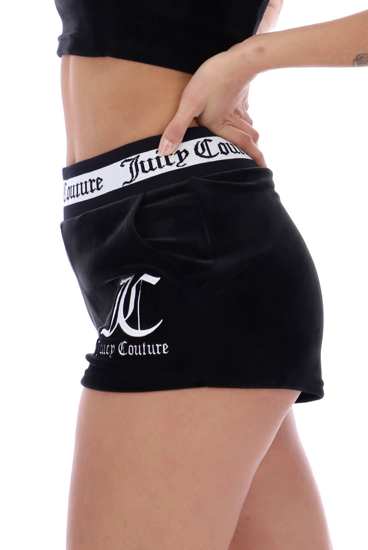 JUICY COUTURE SPRING SUMMER '22 COLLECTION BLACK VELOUR STRIPE SHORTS
