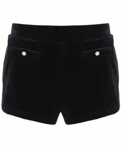 JUICY COUTURE SPRING SUMMER '22 COLLECTION BLACK VELOUR FLOWER DIAMANTE SHORTS