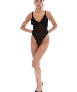 JUICY COUTURE BLACK MESH MONOGRAM FLOCKED BODY