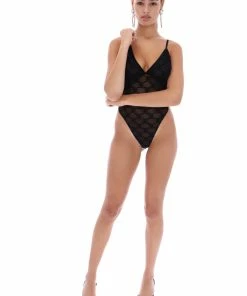 JUICY COUTURE BLACK MESH MONOGRAM FLOCKED BODY