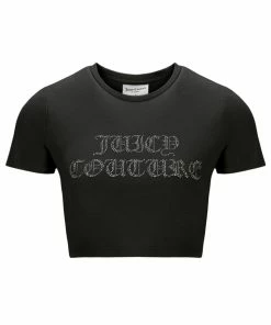 JUICY COUTURE BLACK CAPITAL DIAMANTE CROP TEE SPRING SUMMER '22 COLLECTION
