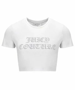 JUICY COUTURE WHITE CAPITAL DIAMANTE CROP TEE SPRING SUMMER'22 COLLECTION
