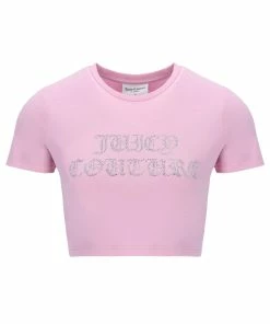 JUICY COUTURE PINK PETAL CAPITAL DIAMANTE CROP TEE SPRING SUMMER'22 COLLECTION