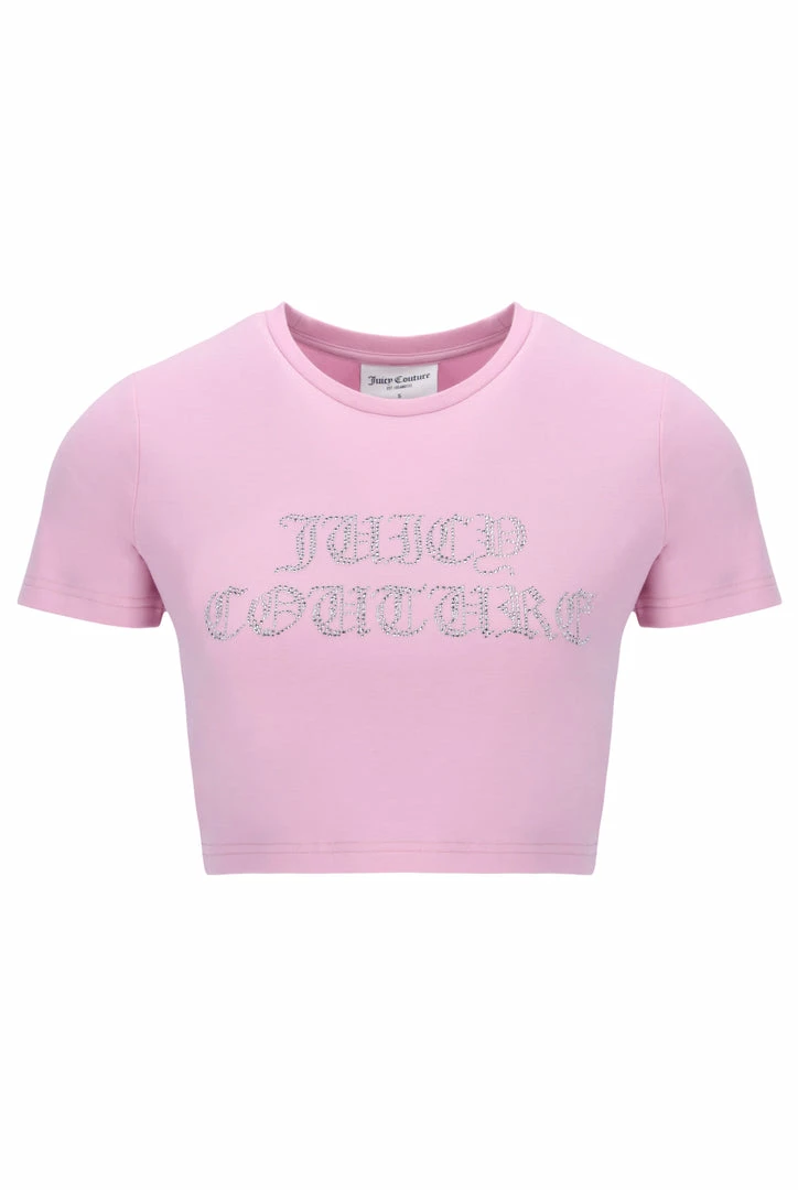 JUICY COUTURE PINK PETAL CAPITAL DIAMANTE CROP TEE SPRING SUMMER '22 COLLECTION