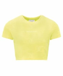 JUICY COUTURE YELLOW PEAR RECYCLED MONOGRAM TOWELLING CROPPED TEE SPRING SUMMER '22 COLLECTION