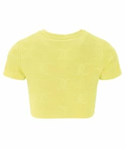 JUICY COUTURE YELLOW PEAR RECYCLED MONOGRAM TOWELLING CROPPED TEE SPRING SUMMER'22 COLLECTION