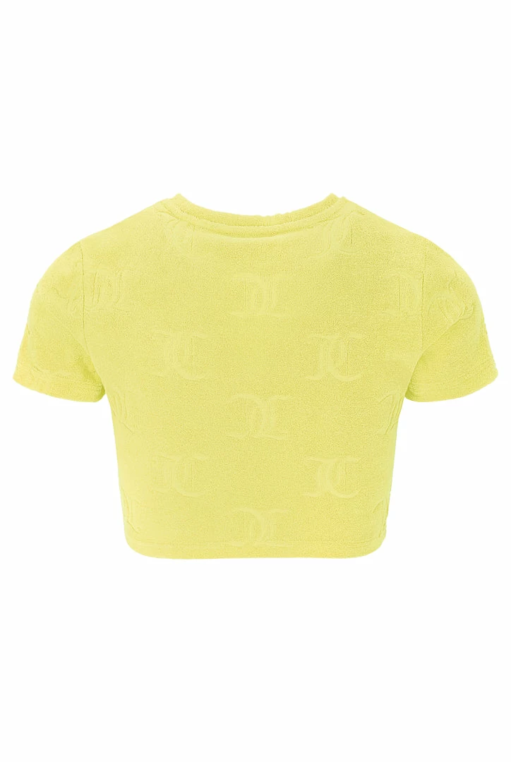 JUICY COUTURE YELLOW PEAR RECYCLED MONOGRAM TOWELLING CROPPED TEE SPRING SUMMER '22 COLLECTION