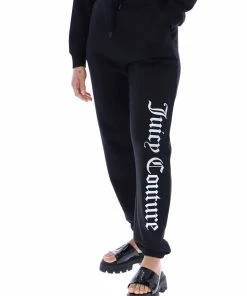 JUICY COUTURE SPRING SUMMER '22 COLLECTION BLACK GRAPHIC FLEECE CUFFED JOGGER
