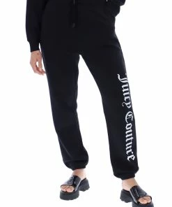JUICY COUTURE SPRING SUMMER'22 COLLECTION BLACK GRAPHIC FLEECE CUFFED JOGGER