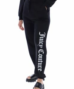 JUICY COUTURE SPRING SUMMER'22 COLLECTION BLACK GRAPHIC FLEECE CUFFED JOGGER