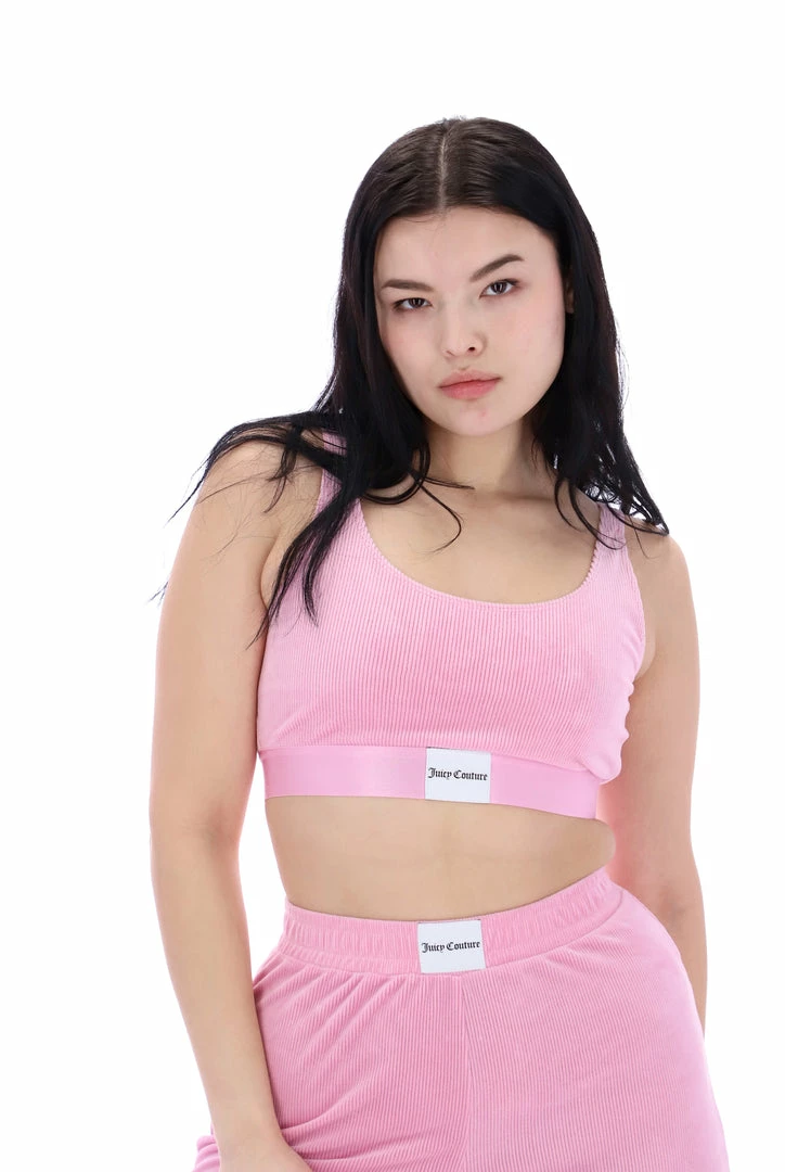JUICY COUTURE LOUNGEWEAR PINK PETAL RIB LOUNGE VELOUR BRALETTE