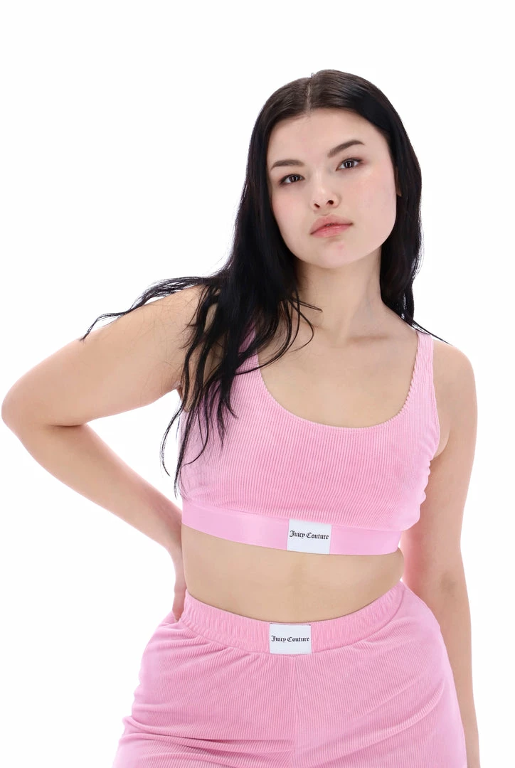 JUICY COUTURE LOUNGEWEAR PINK PETAL RIB LOUNGE VELOUR BRALETTE