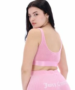 JUICY COUTURE LOUNGEWEAR PINK PETAL RIB LOUNGE VELOUR BRALETTE