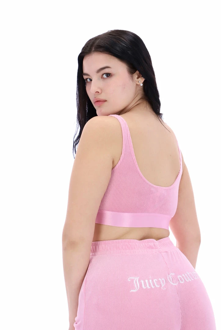 JUICY COUTURE LOUNGEWEAR PINK PETAL RIB LOUNGE VELOUR BRALETTE