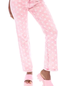 JUICY COUTURE FLURO PINK MONOGRAM ACID WASH DENIM JEANS SPRING SUMMER '22 COLLECTION