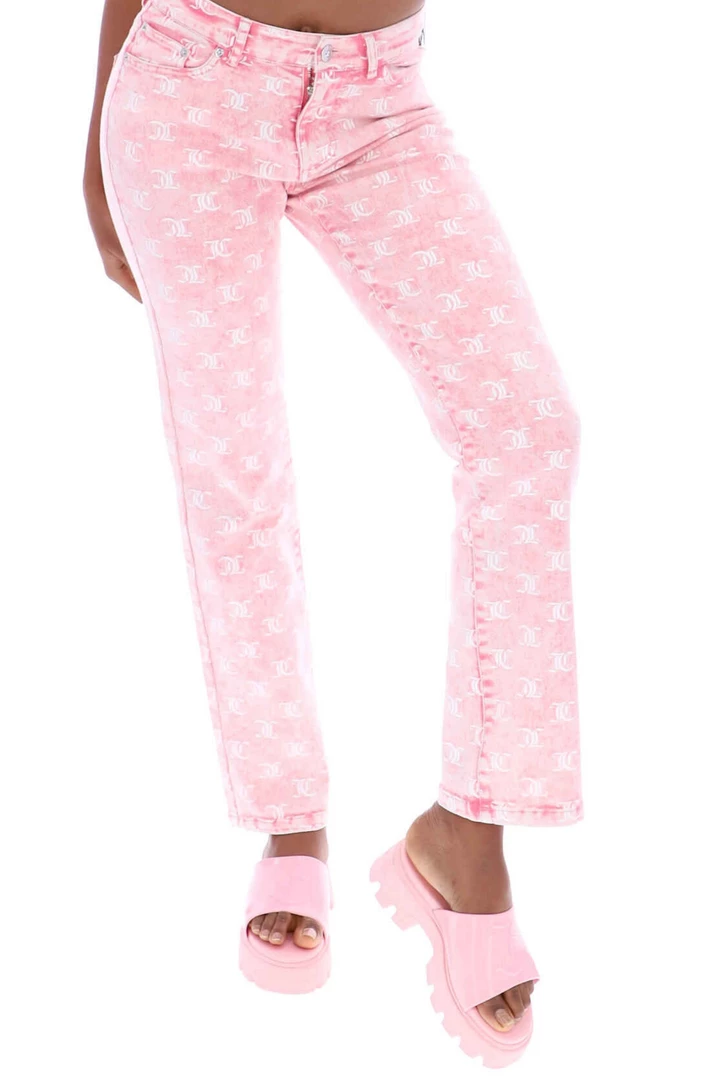 JUICY COUTURE FLURO PINK MONOGRAM ACID WASH DENIM JEANS SPRING SUMMER '22 COLLECTION