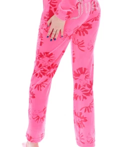 JUICY COUTURE FLURO PINK PRINTED VELOUR DIAMANTE TRACKSUIT BOTTOMS SPRING SUMMER '22 COLLECTION